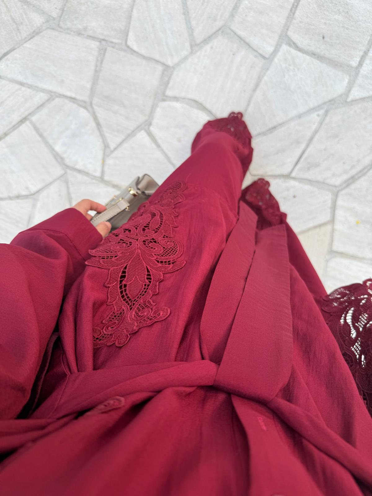 Lace Detailed Burgundy Co-Ord Set