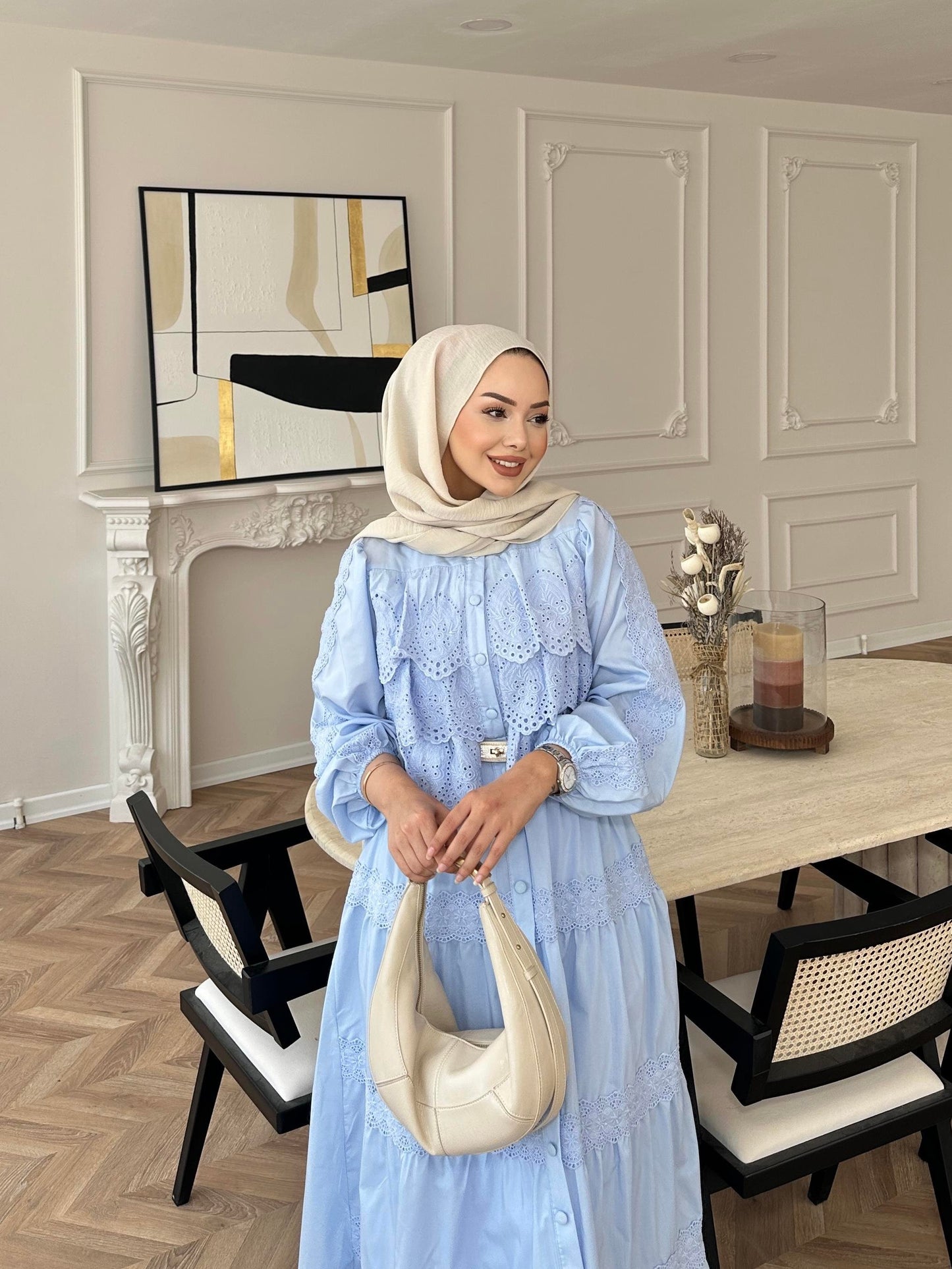 Blue Dress with Lace Details