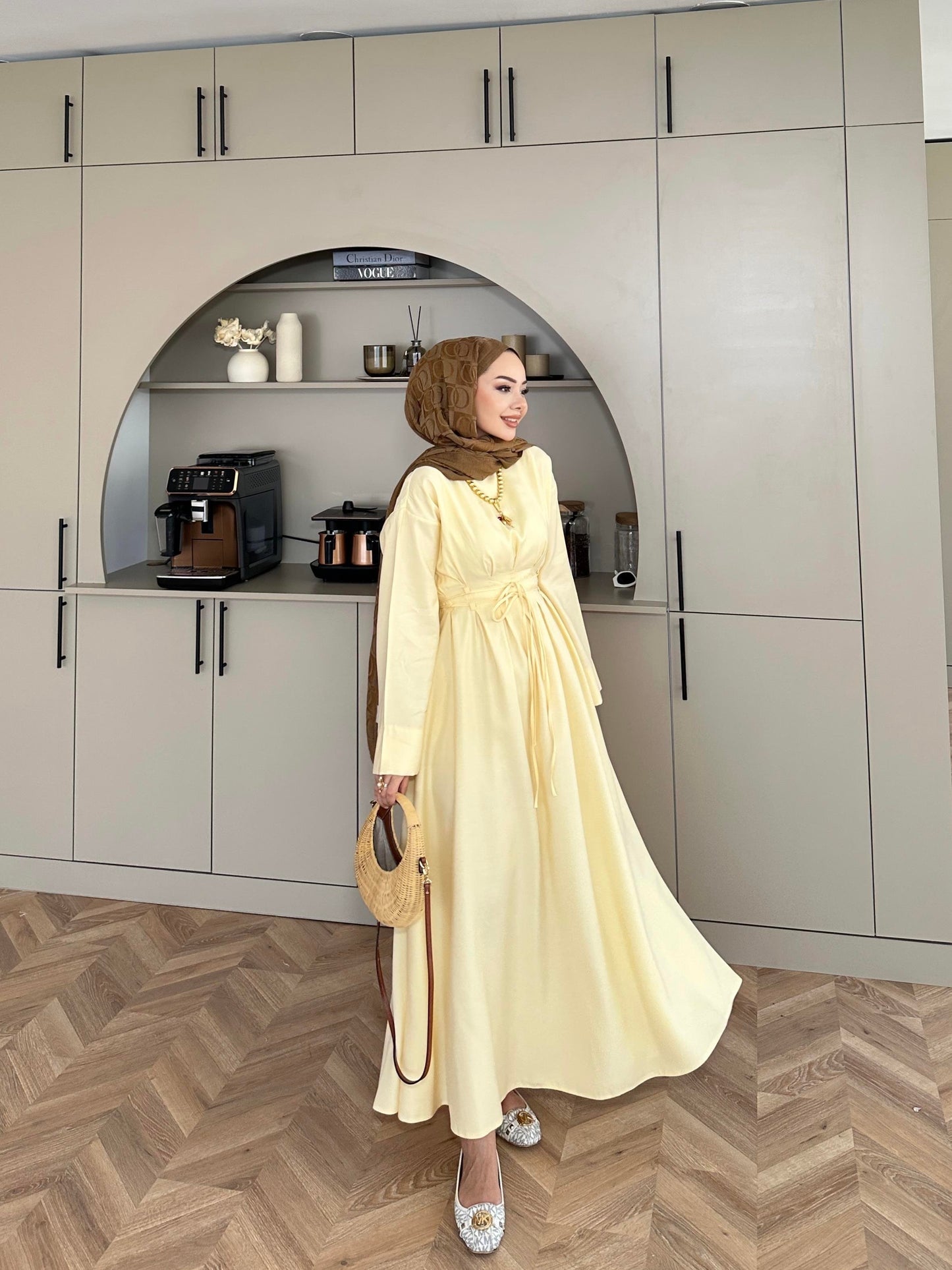 Fitted Waist Maxi Dress in Modal Fabric- Yellow (pre-order)