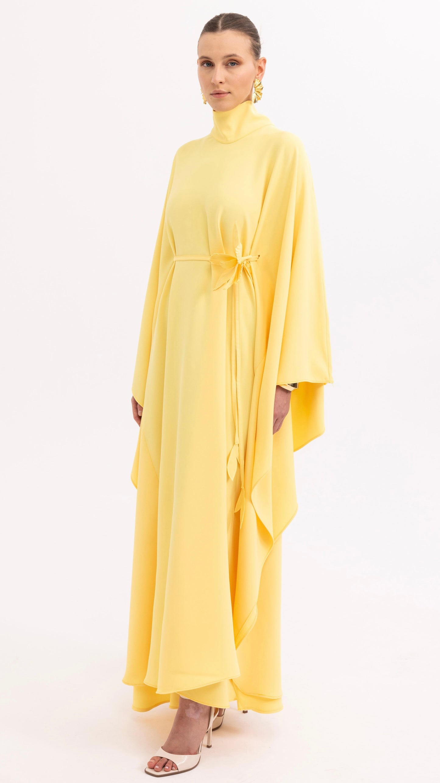 Limited Edition Handmade Yellow Kaftan Dress with Floral Details
