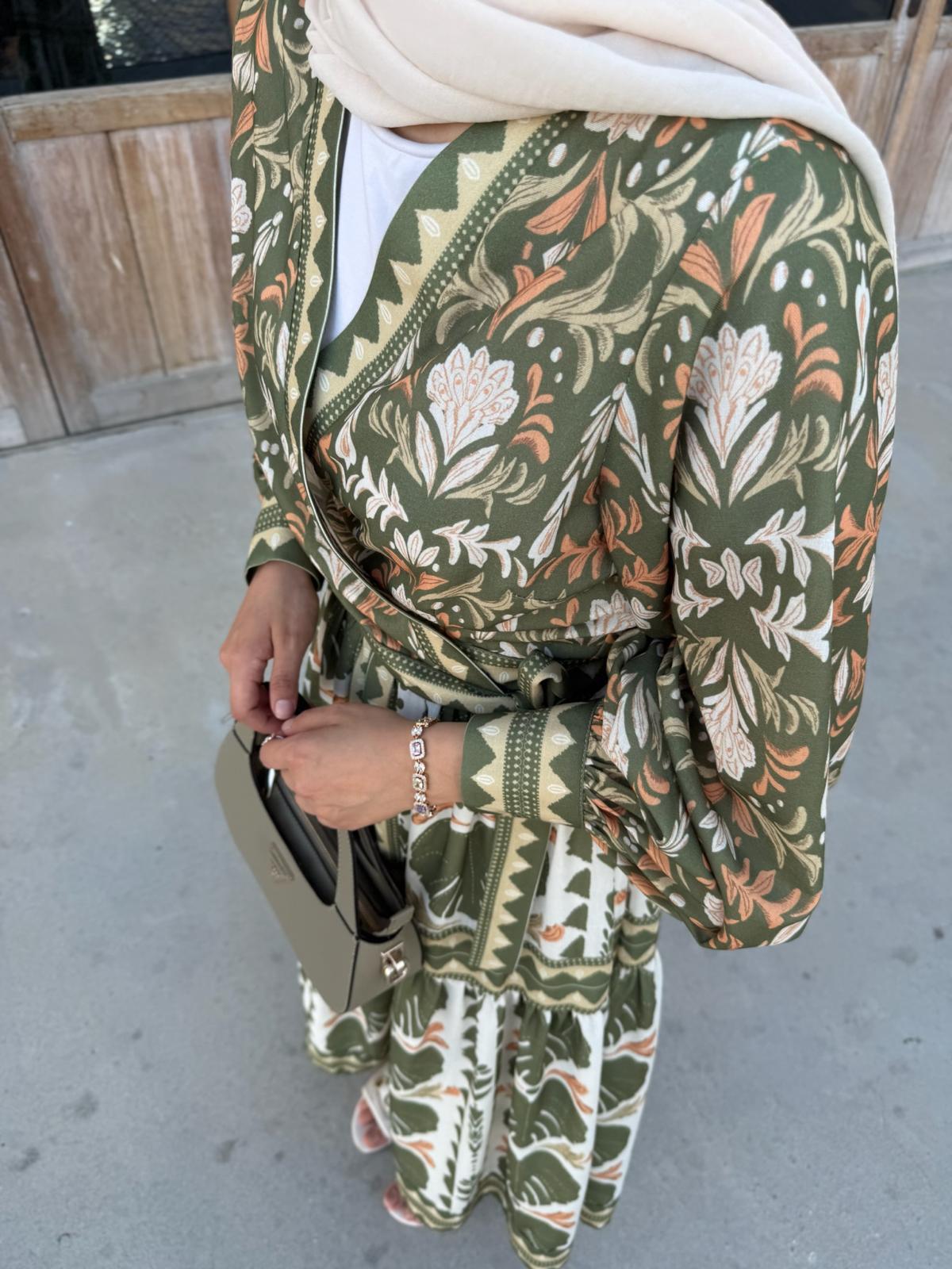 African Print Kimono & Skirt Set – Green