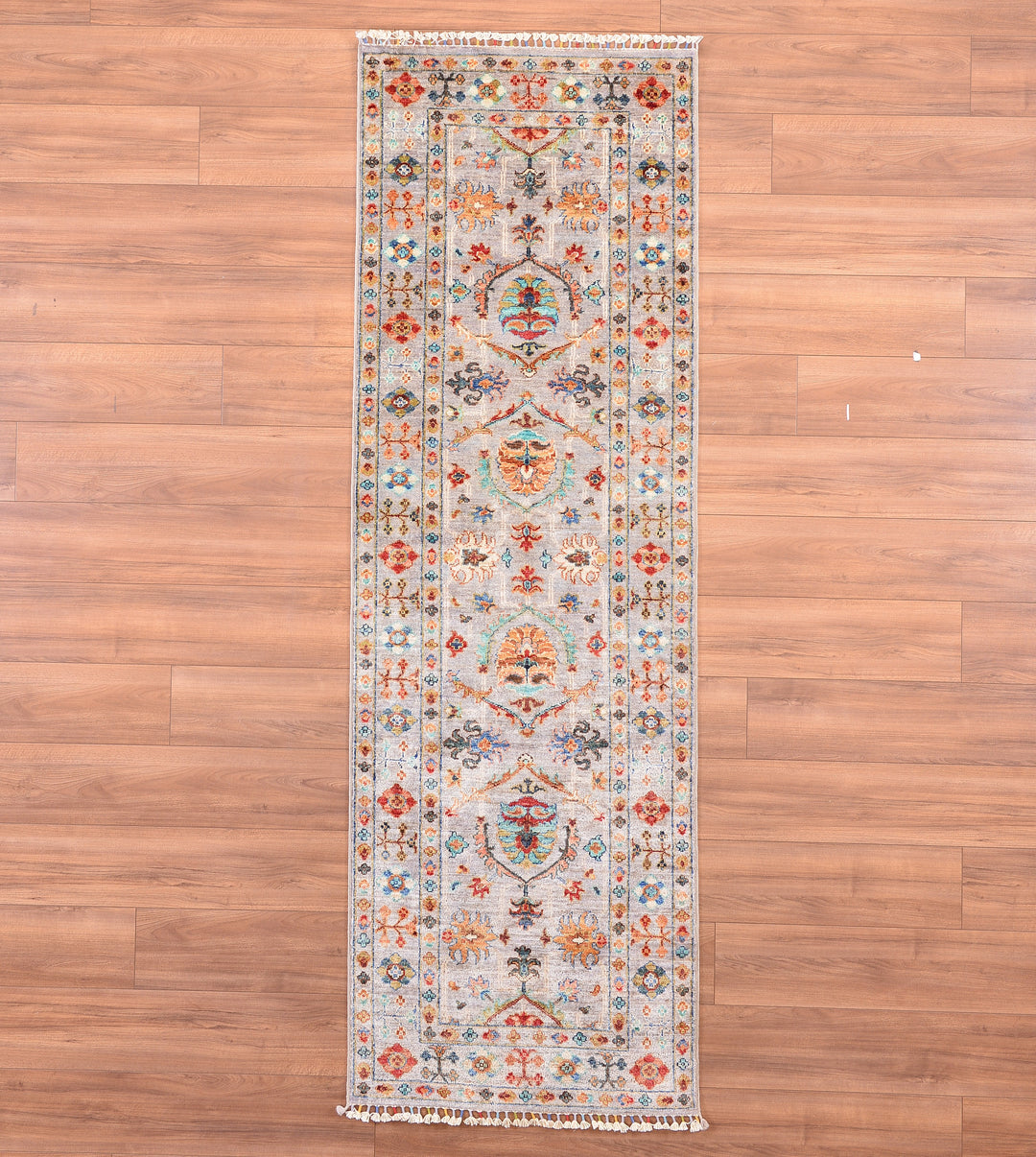 SULTANİ BİNBİRGECE YOLLUK ORJİNAL EL DOKUMASI GRİ KÖK BOYA YÜN HALI 0.82X253 2.07 METREKARE - 3X9 FT