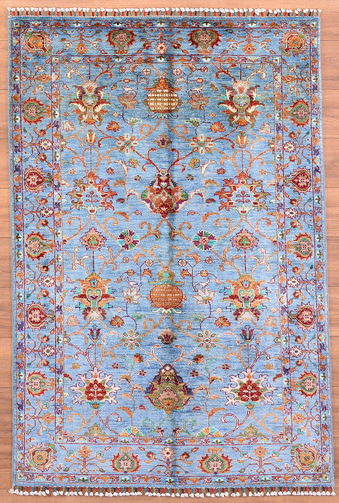 SULTANİ BİNBİRGECE ORJİNAL EL DOKUMASI MAVİ KÖK BOYA YÜN HALI 123X182 2.24 METREKARE - 4X6 FT