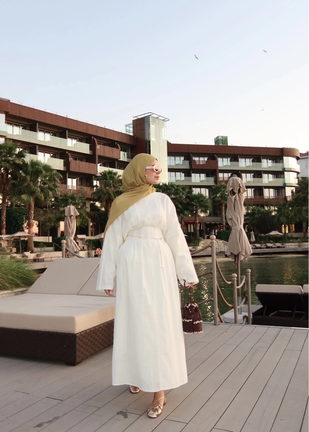 Pleated Waist Linen Maxi Dress in White