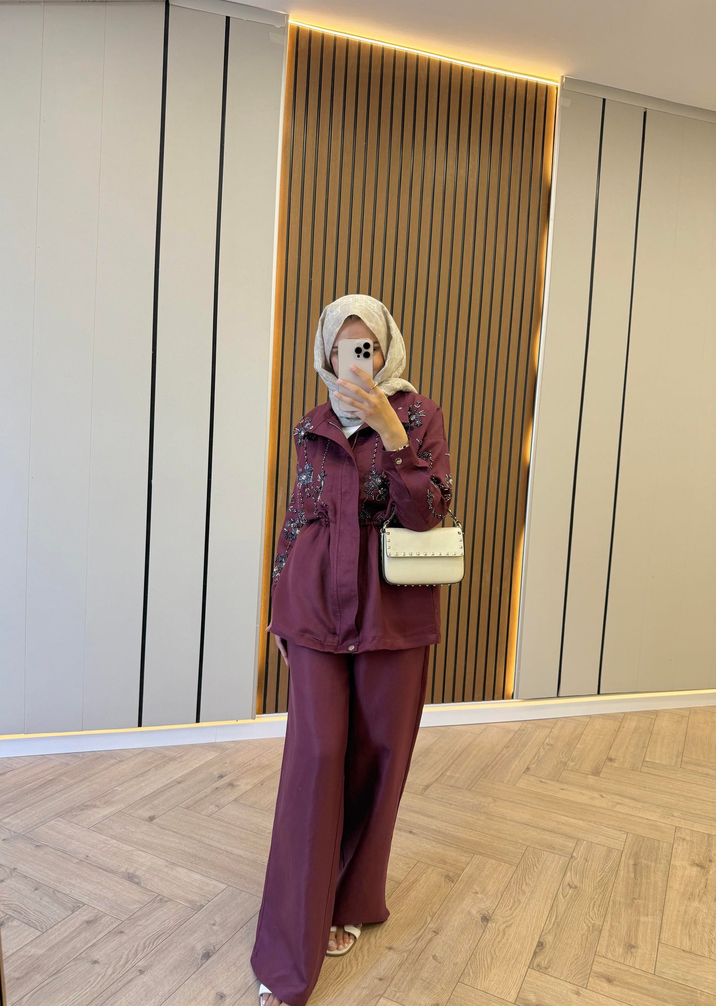 Limited Edition Tencel Set with Bead Embroidery- Burgundy