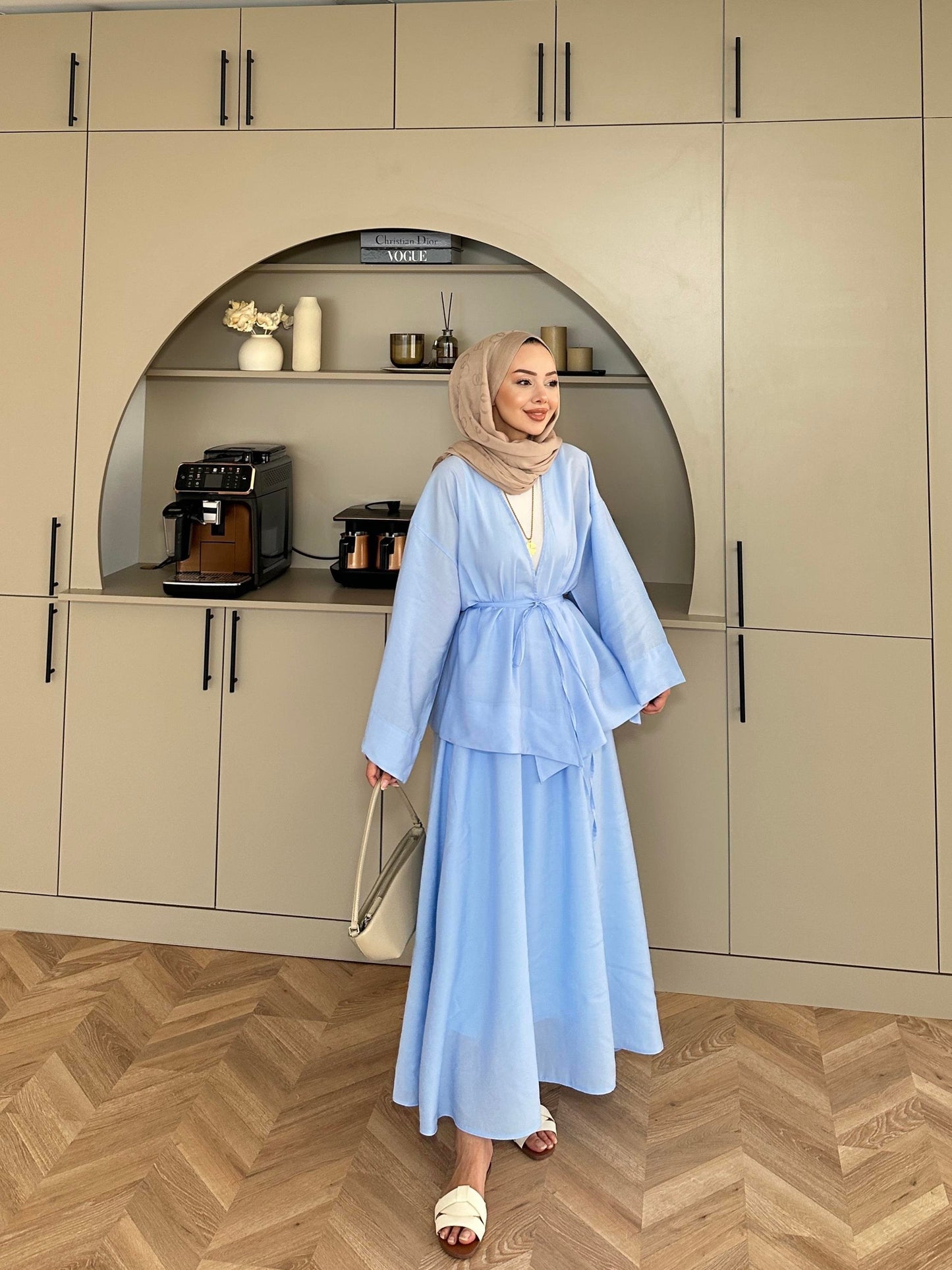 Blue Modal Kimono and Skirt Set