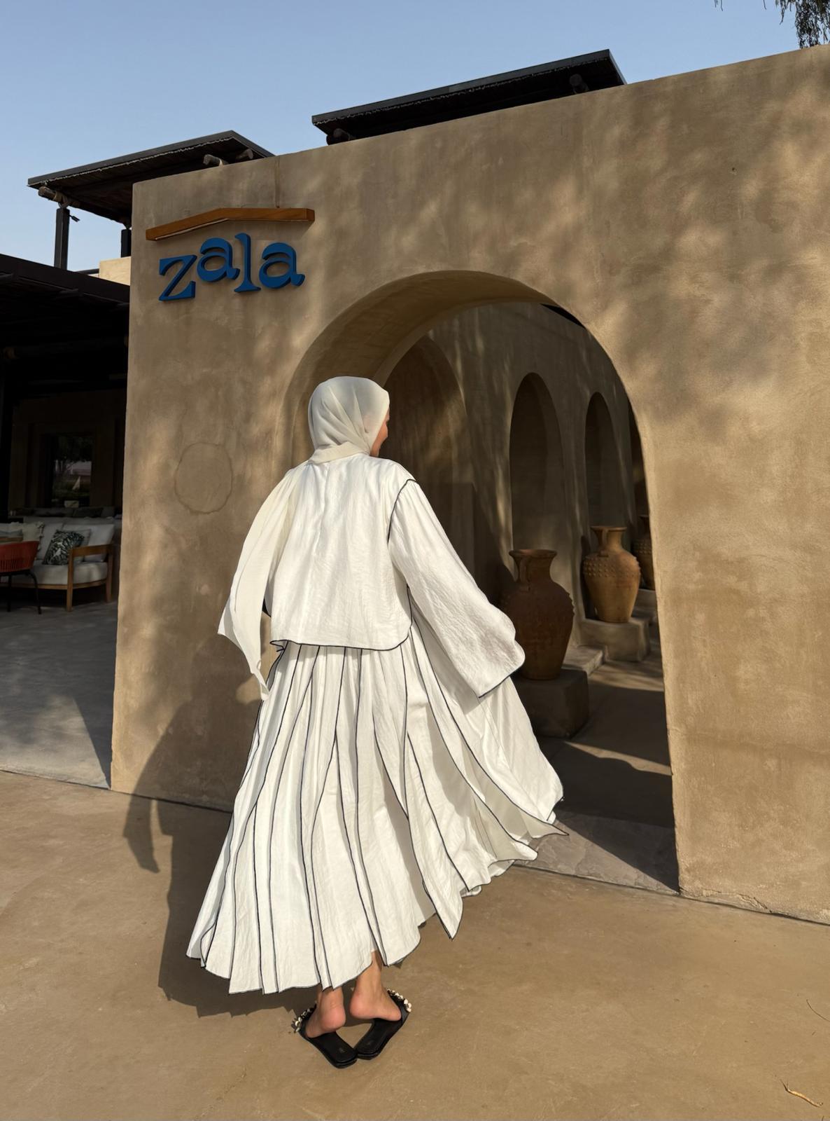Ecru Pleated Maxi Skirt and Top Set