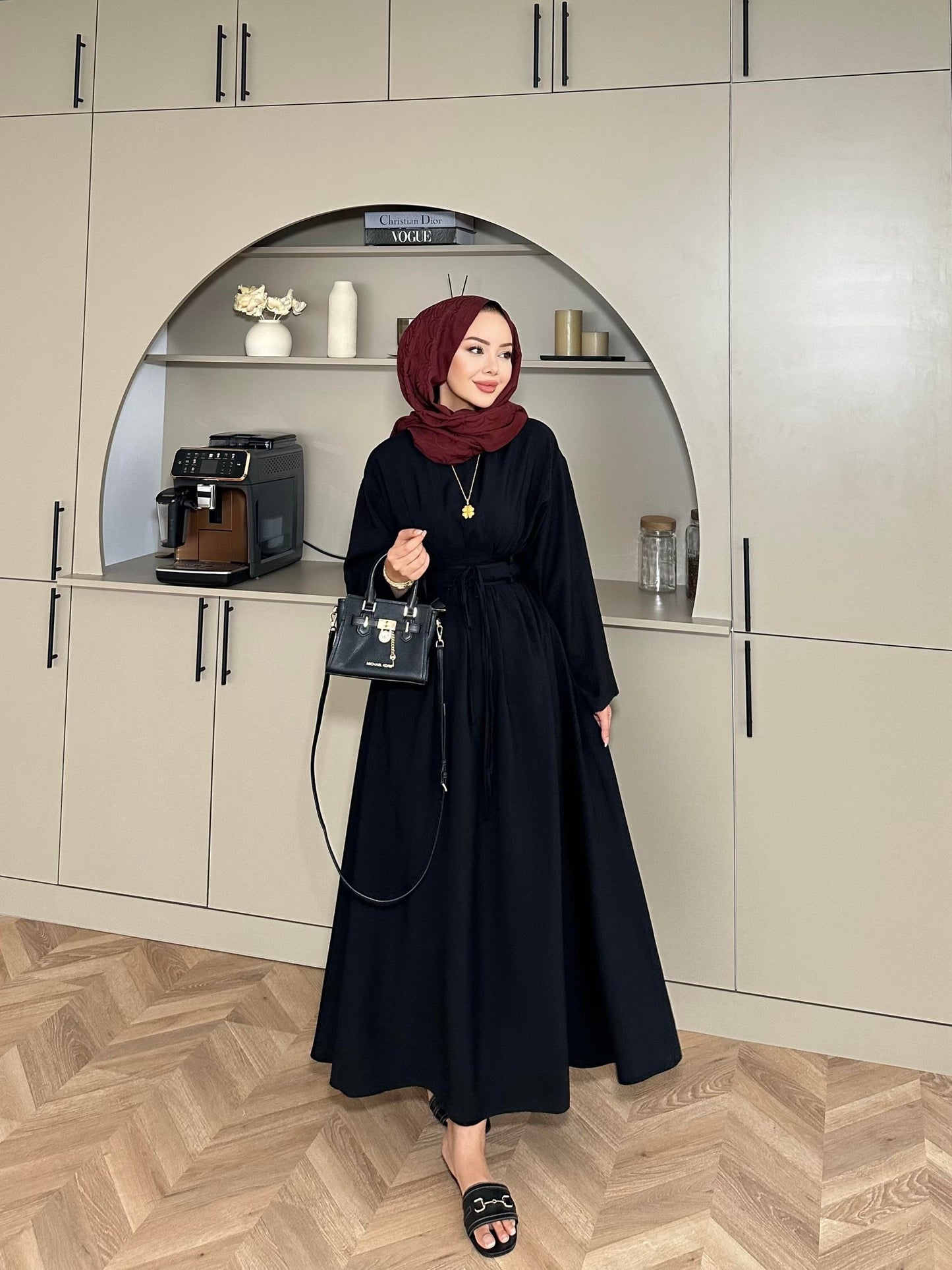 Fitted Waist Maxi Dress in Modal Fabric- Black