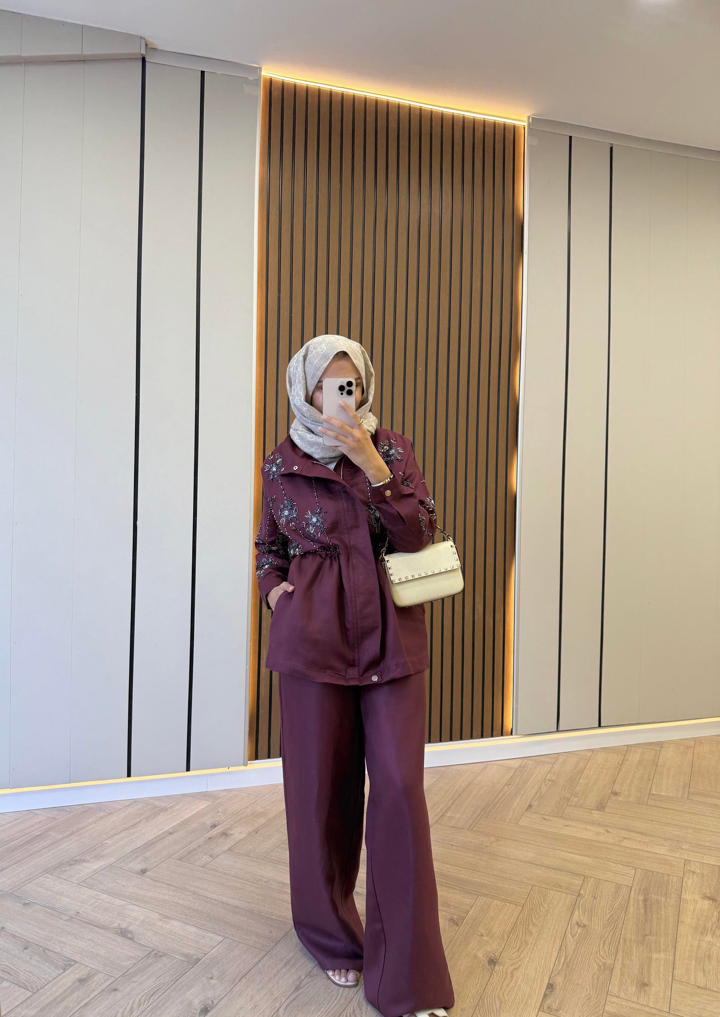 Limited Edition Tencel Set with Bead Embroidery- Burgundy