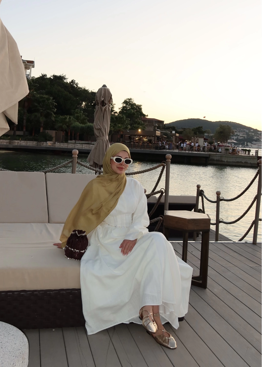 Pleated Waist Linen Maxi Dress in White