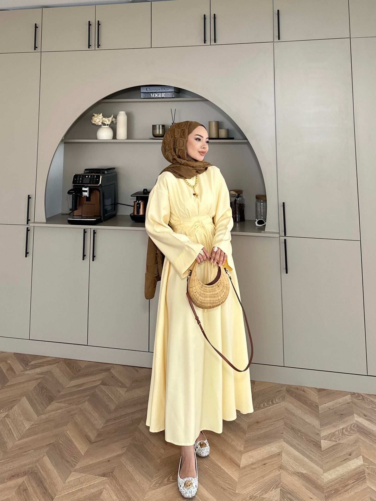 Fitted Waist Maxi Dress in Modal Fabric- Yellow (pre-order)