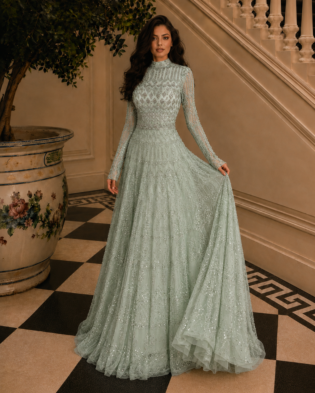 Couture Reem Abiye Elbise - Yeşil