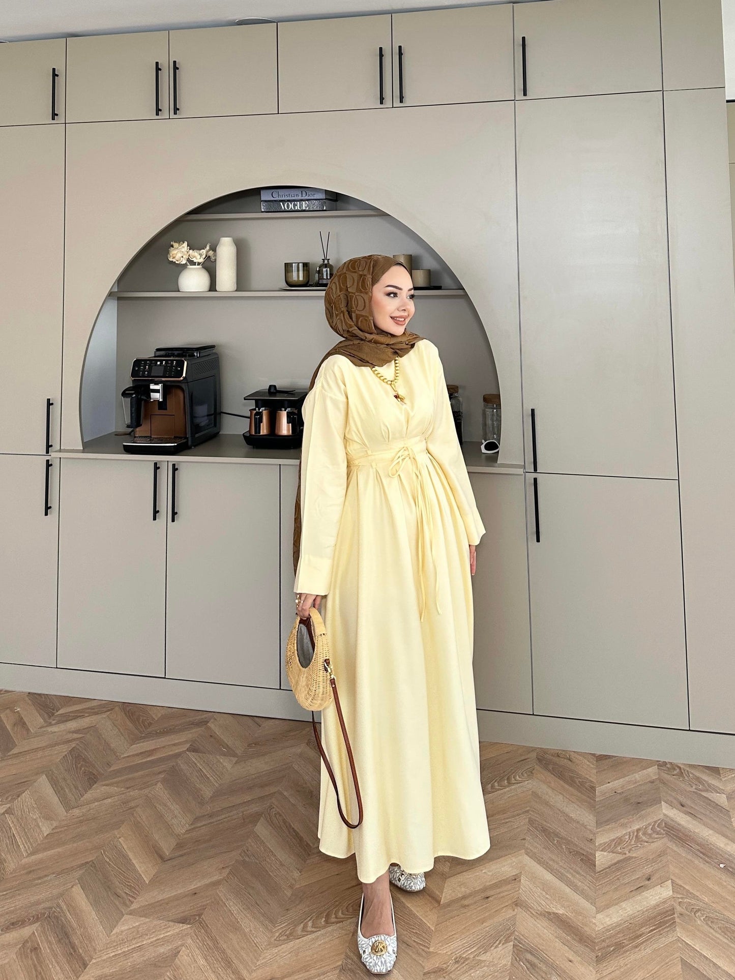 Fitted Waist Maxi Dress in Modal Fabric- Yellow (pre-order)