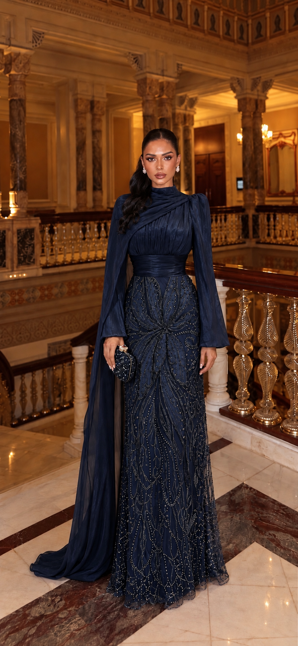 Lily Rose Modest Evening Dress - Navy Blue
