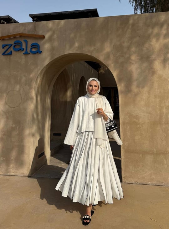 Ecru Pleated Maxi Skirt and Top Set