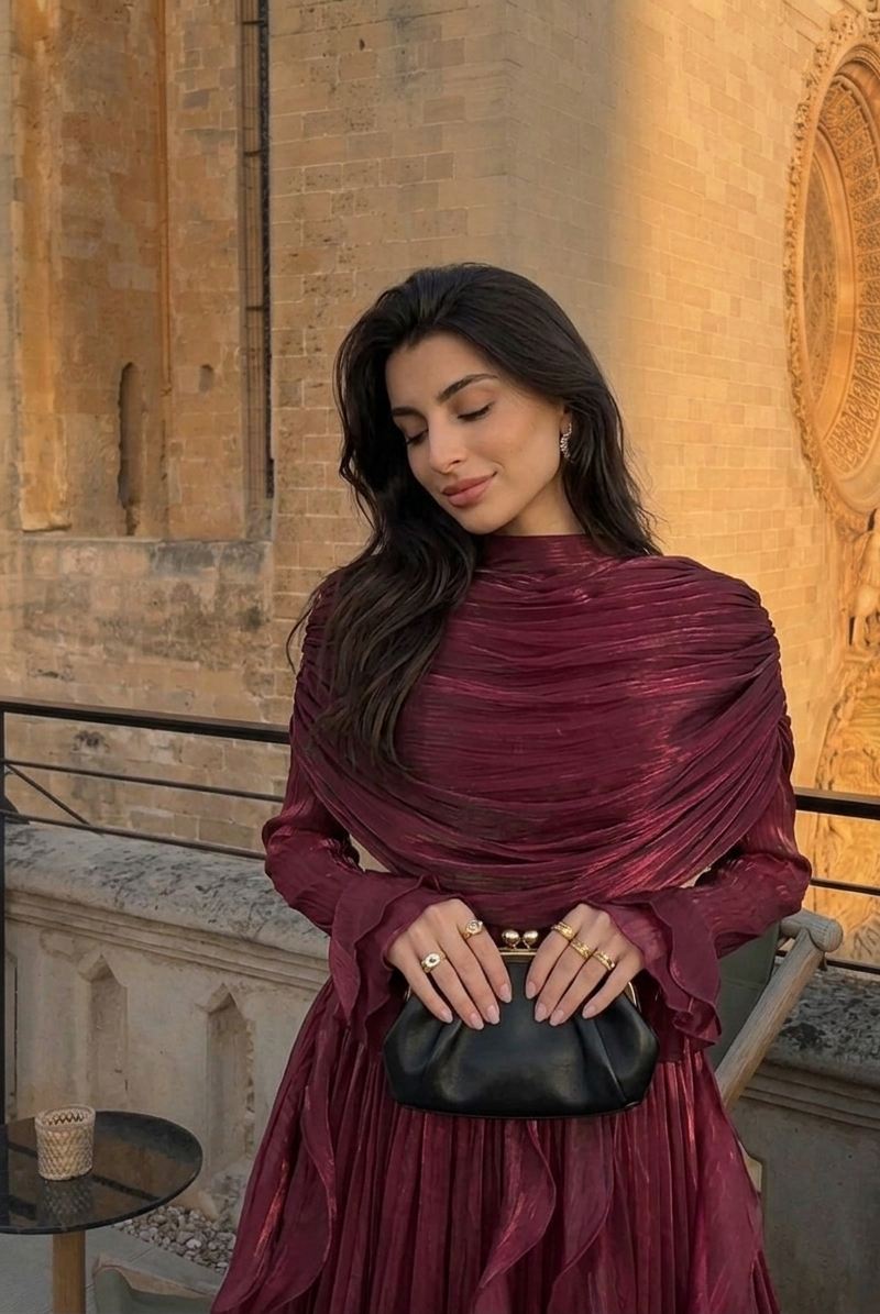 Burgundy Chiffon Modest Evening Gown