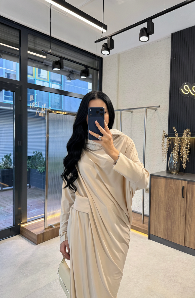 Beige Drape Detail Maxi Dress 2