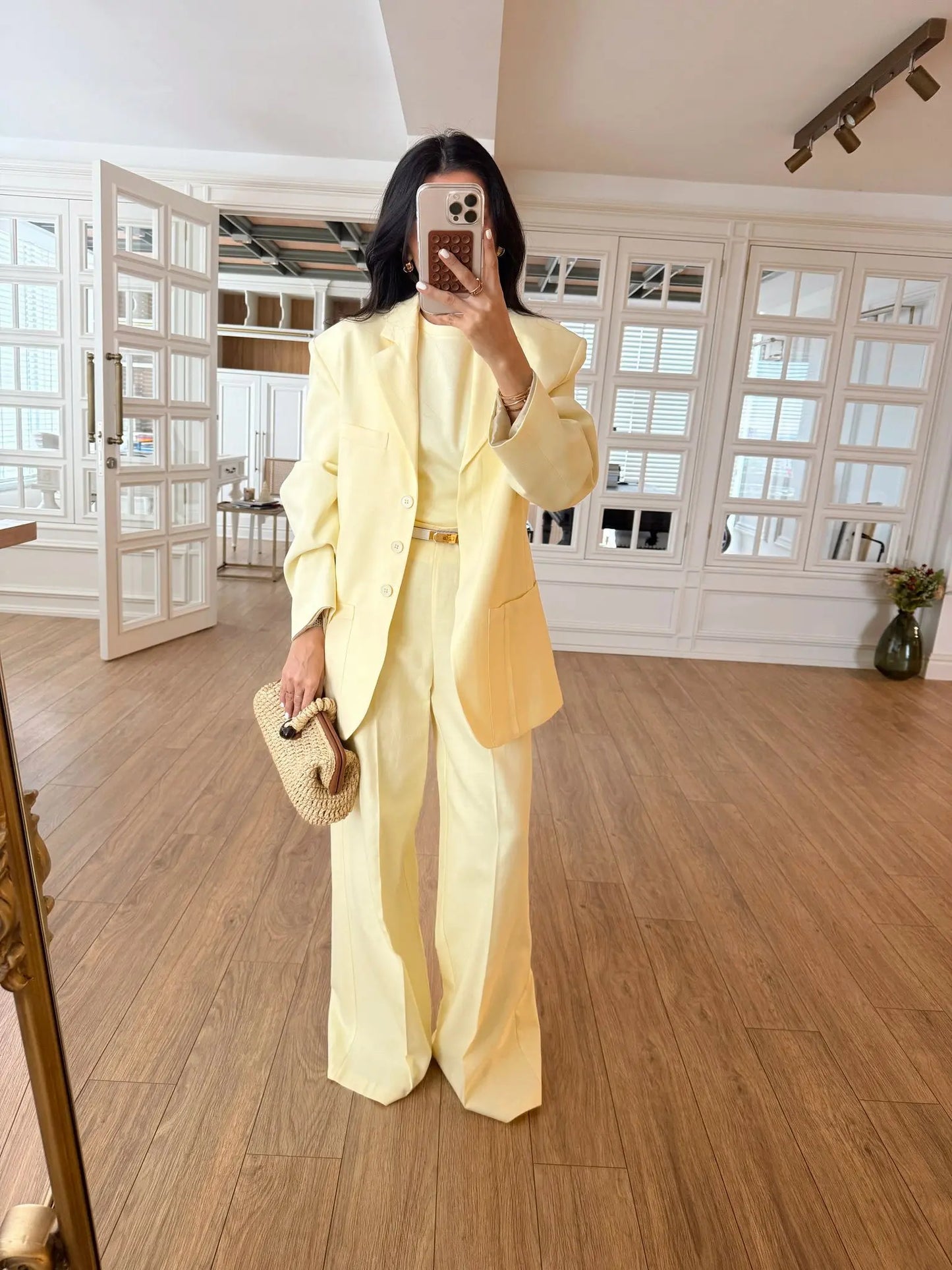Butter Yellow Hidden Placket Cotton Blazer Jacket