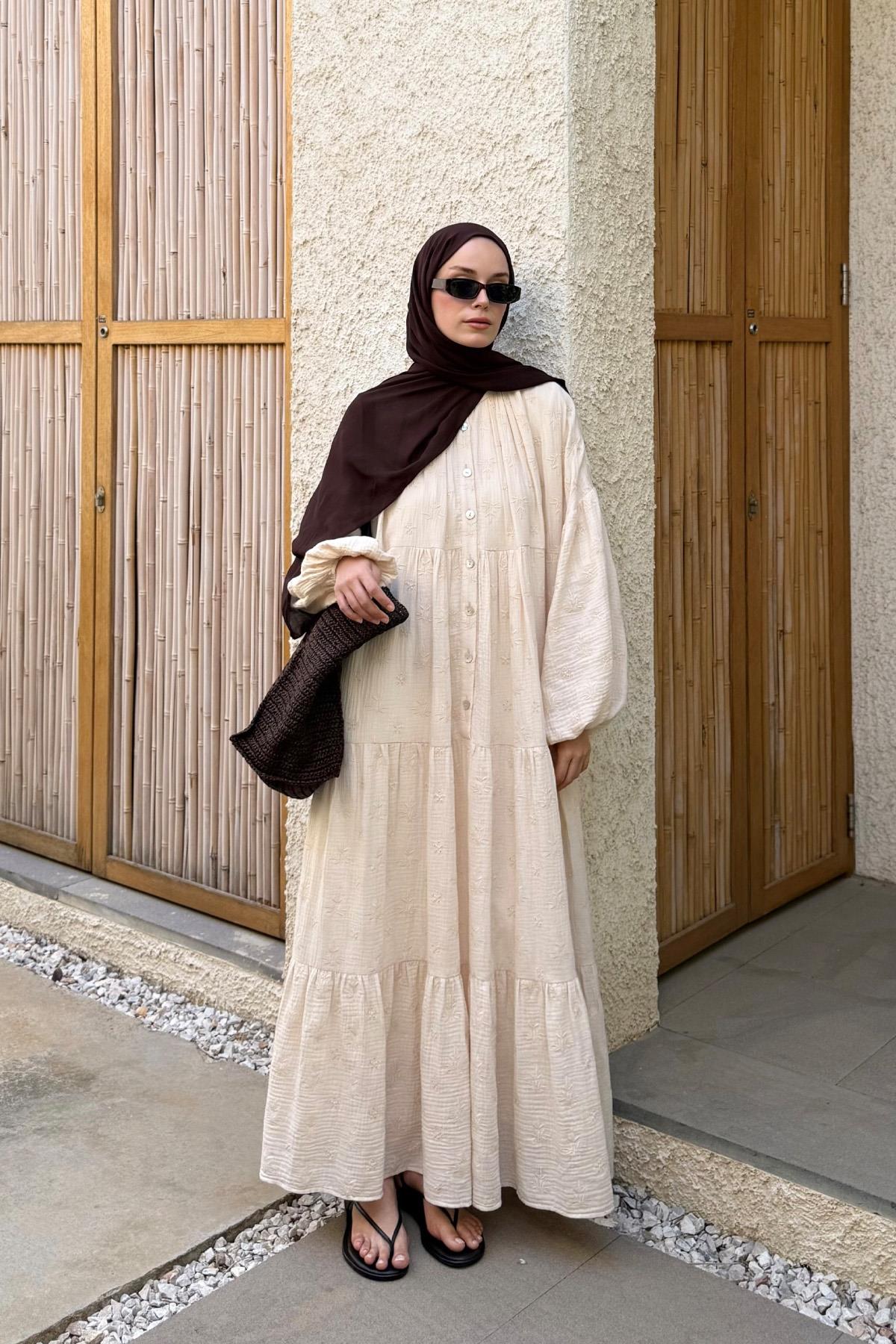 Oversized Muslin Shirt Maxi Dress – Cream