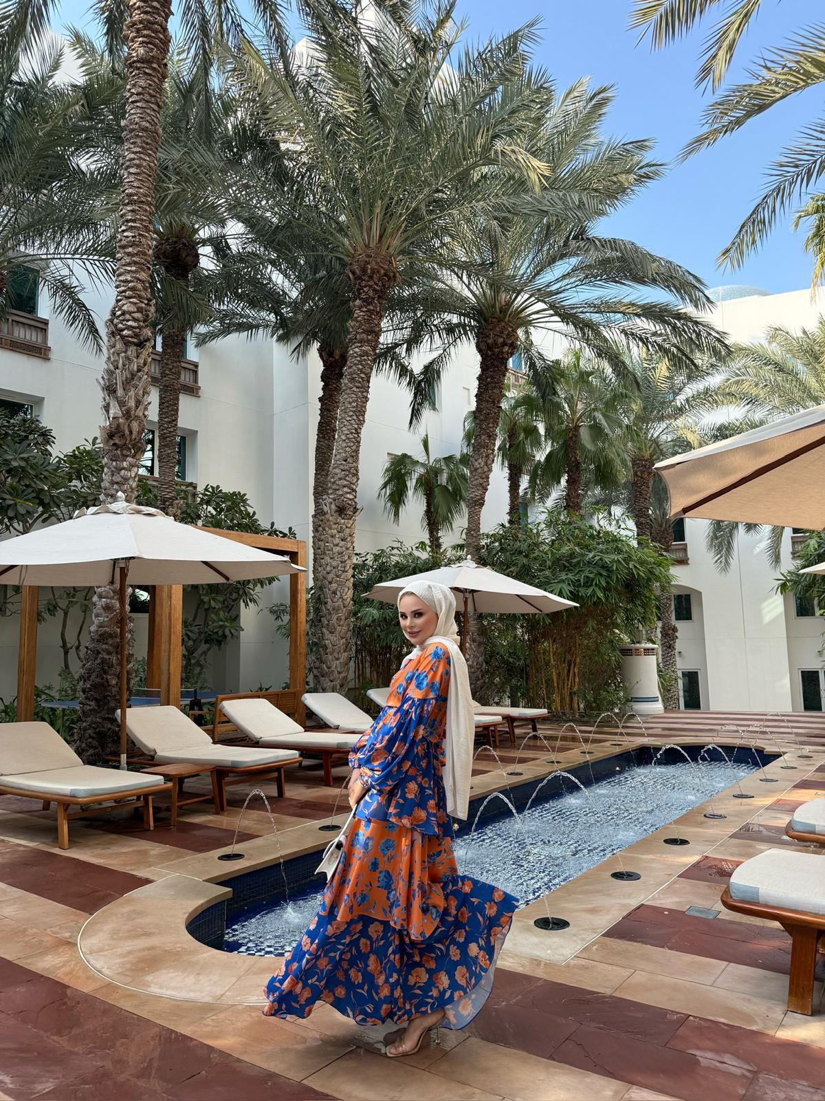 Layered Ruffle Dress with Vintage Floral Print in Orange
