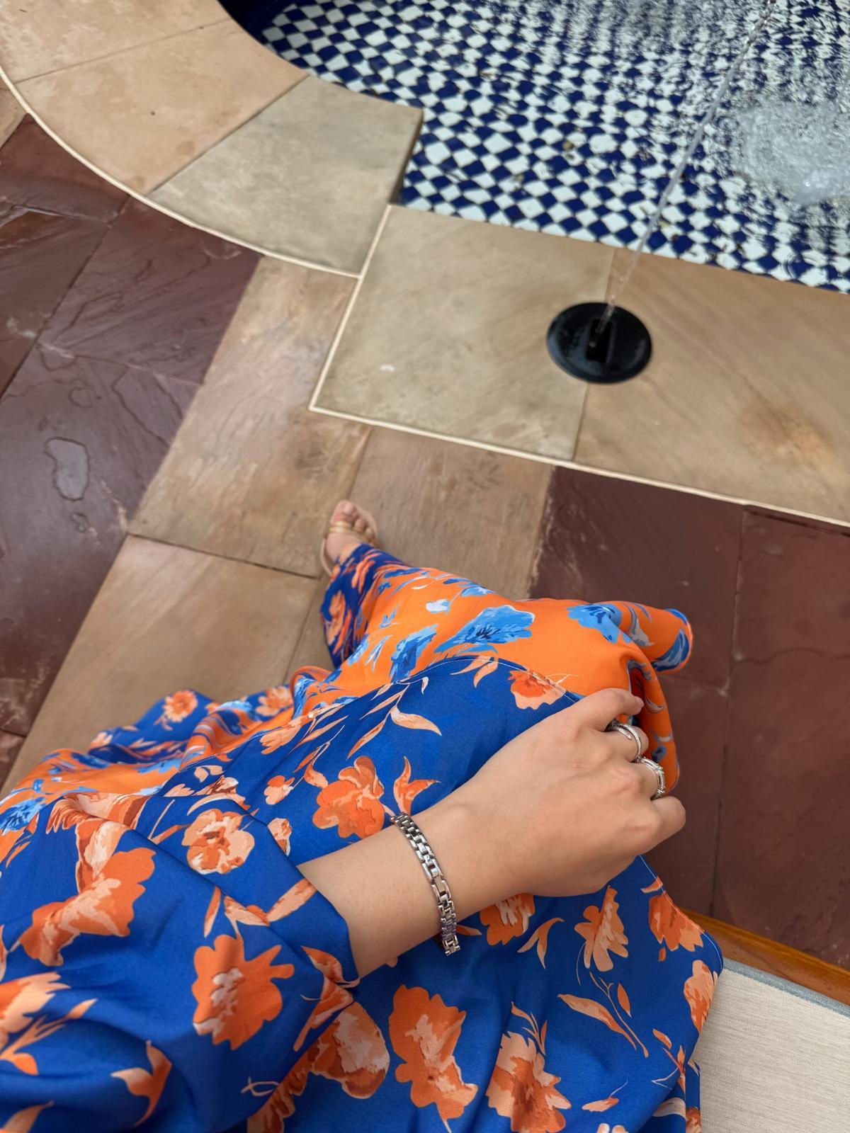 Layered Ruffle Dress with Vintage Floral Print in Orange