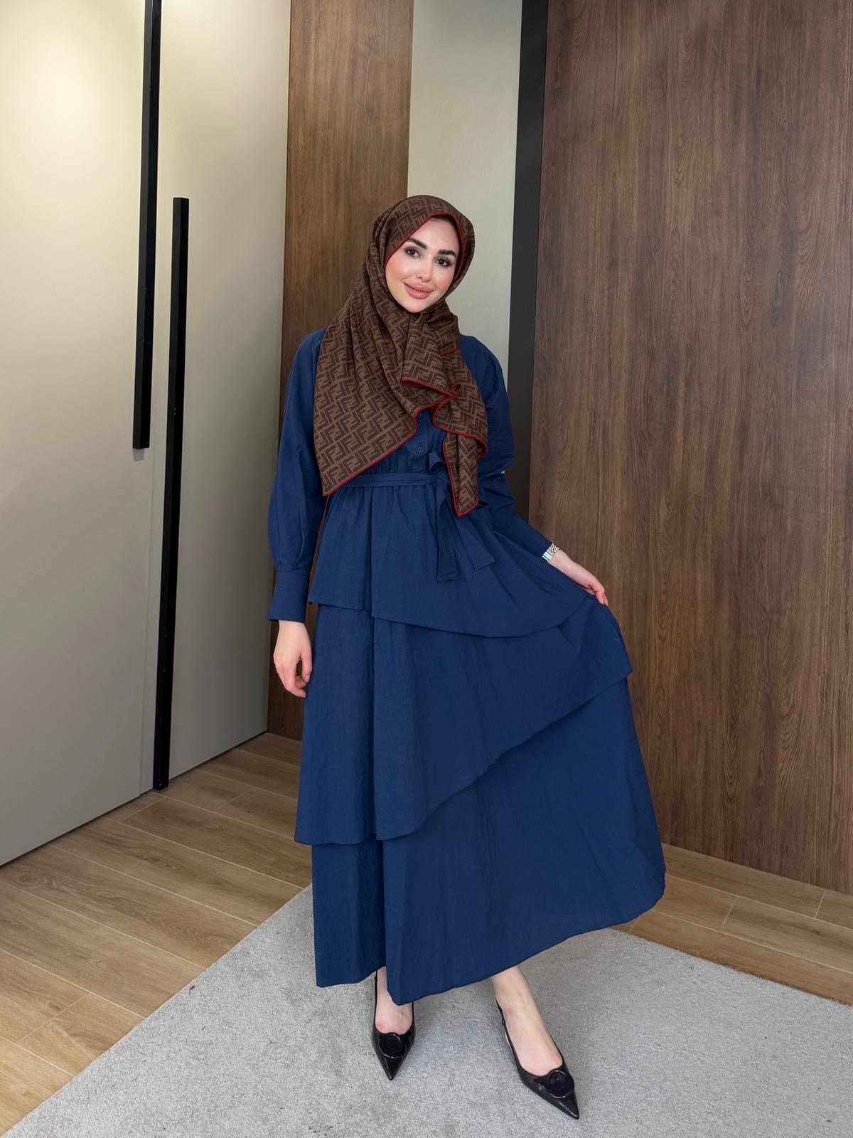 Lucca Layered Cupro Dress – Navy Blue