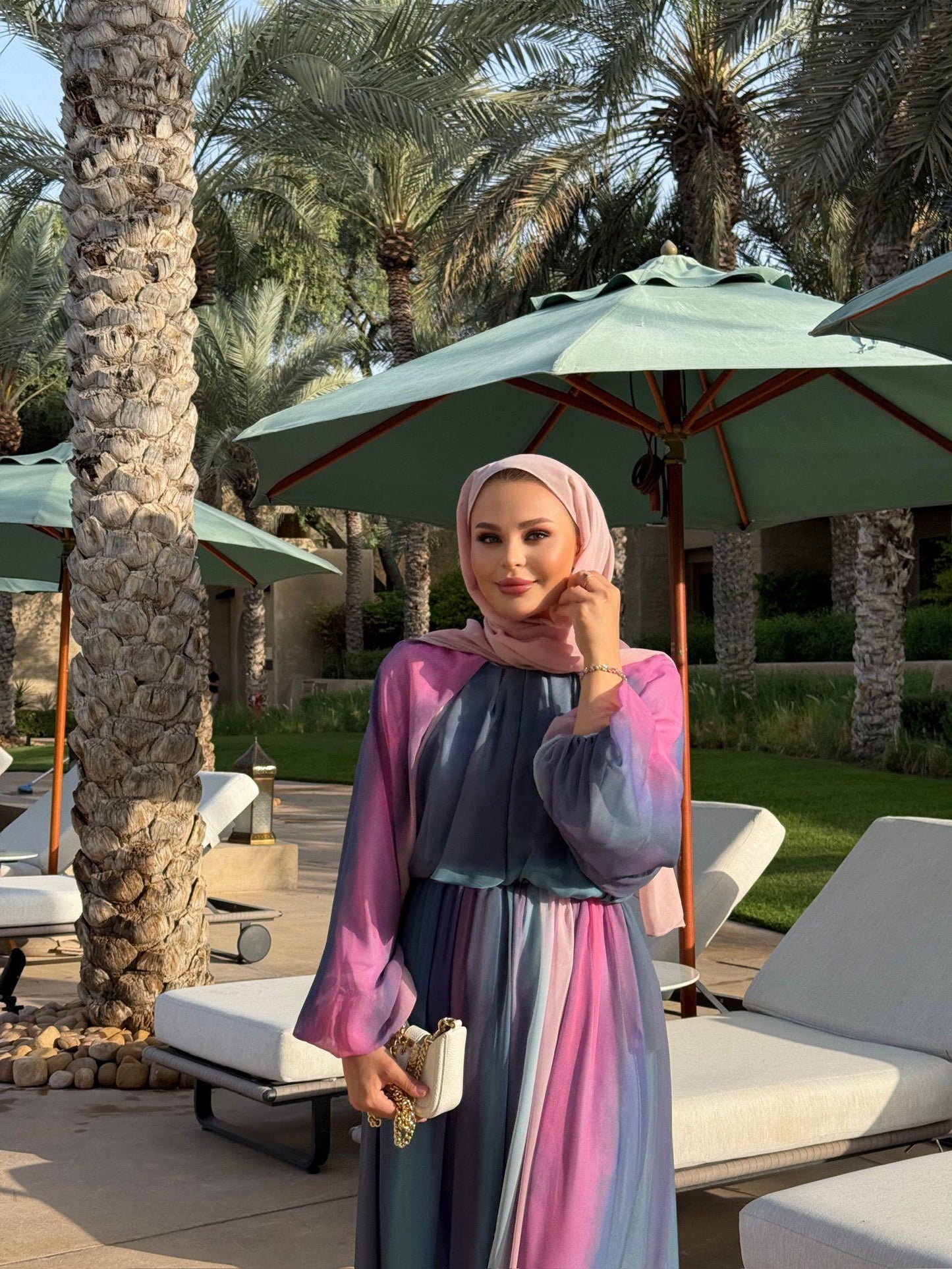 Pink Ombre Chiffon Blouse & Skirt Set