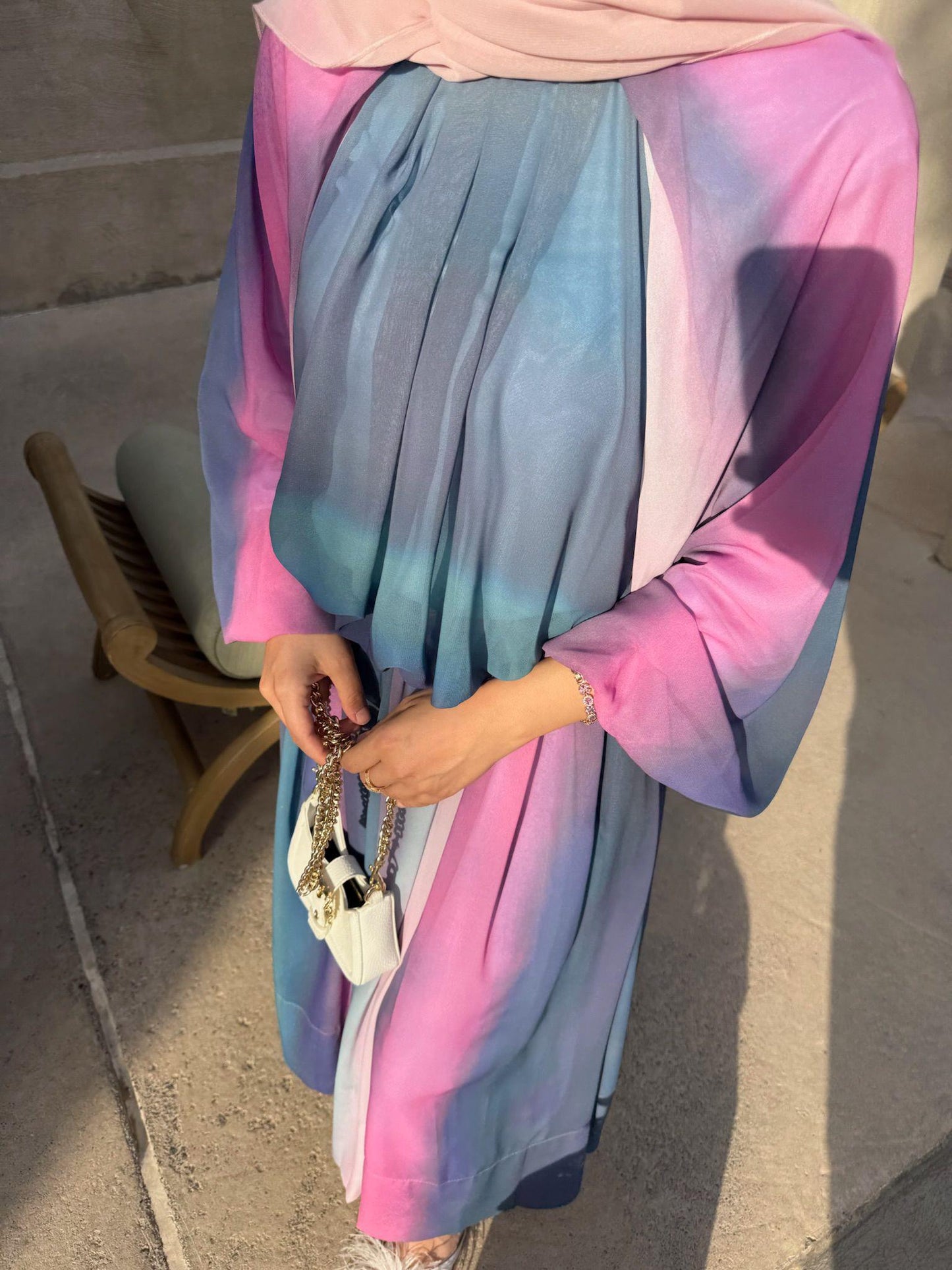 Pink Ombre Chiffon Blouse & Skirt Set