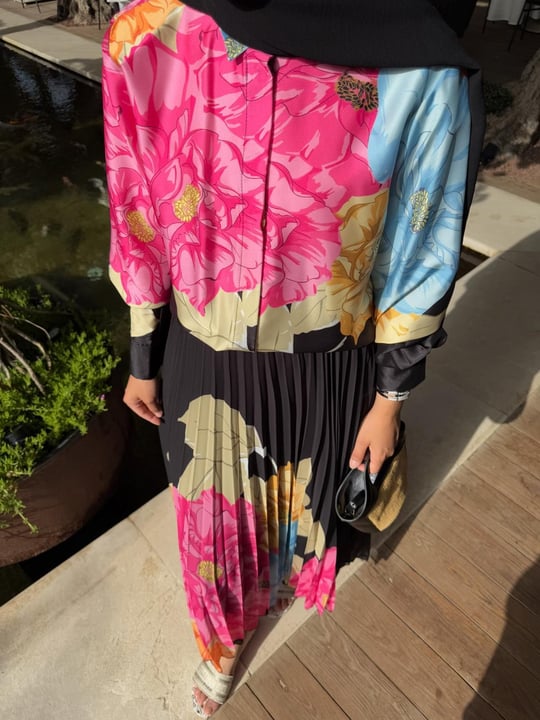 Floral Black Pleated Set