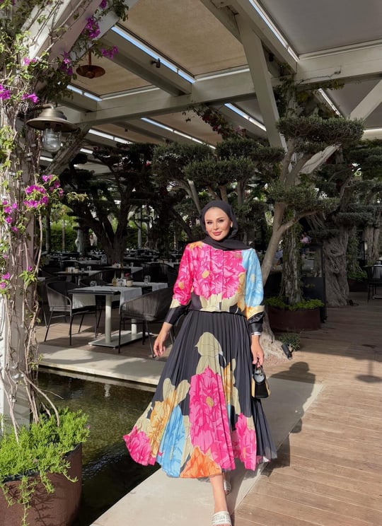 Floral Black Pleated Set