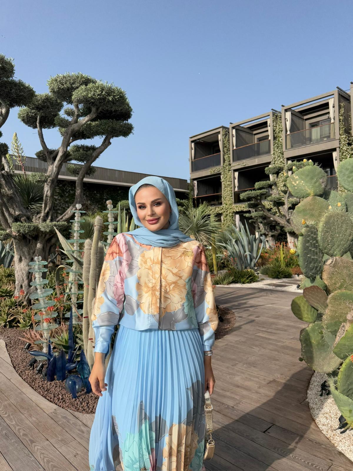 Floral Blue Pleated Set
