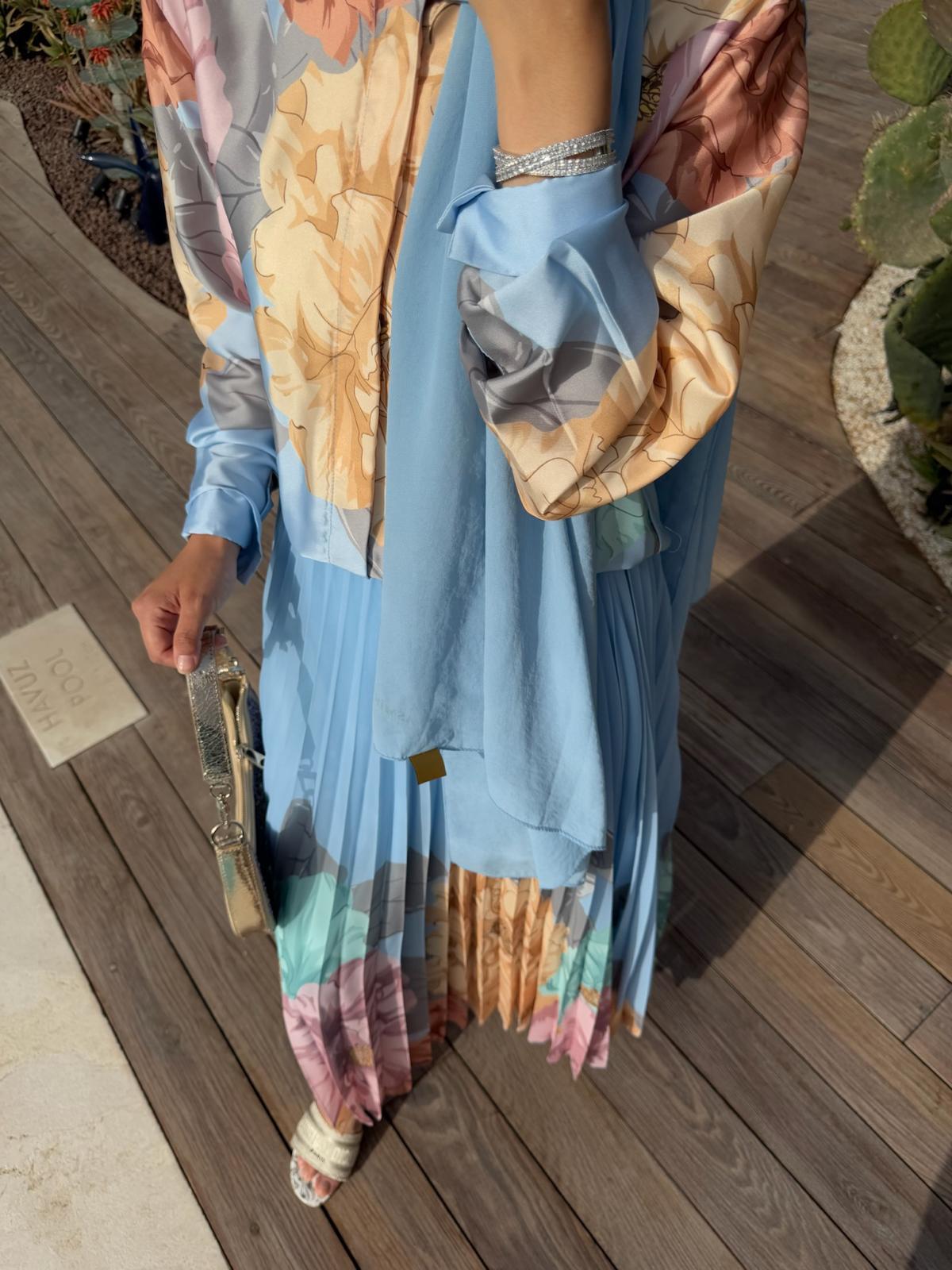 Floral Blue Pleated Set