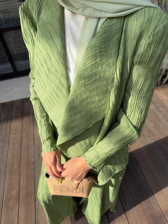 Pistachio Green Pleated Kimono & Trousers Set