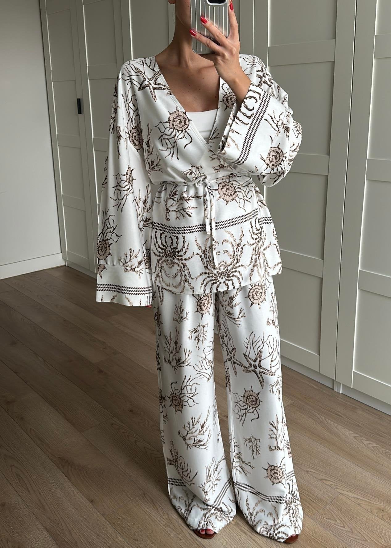 Summer Starfish Viscose Kimono Two-Piece Set