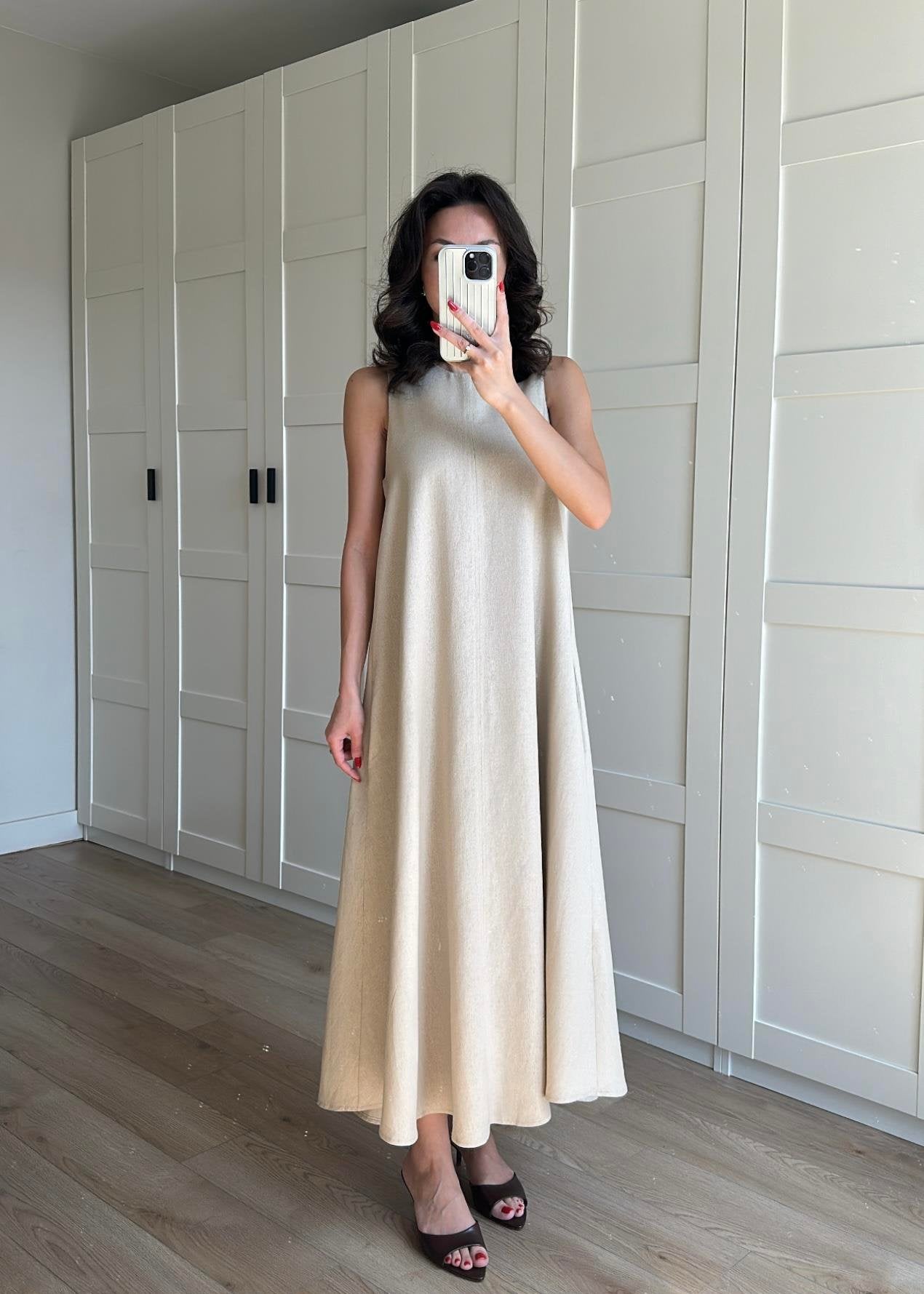 Sleeveless Linen Inner Dress – Cream