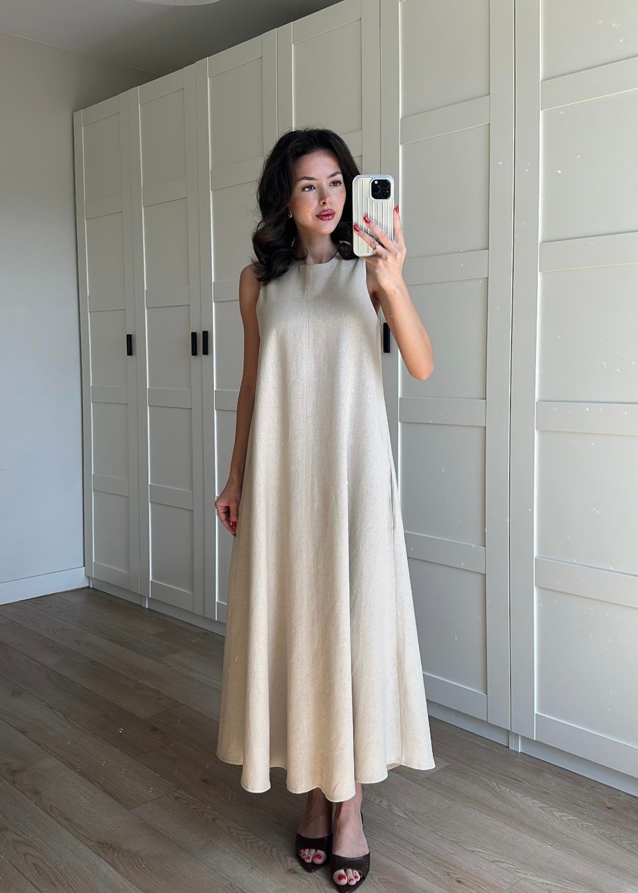 Sleeveless Linen Inner Dress – Cream