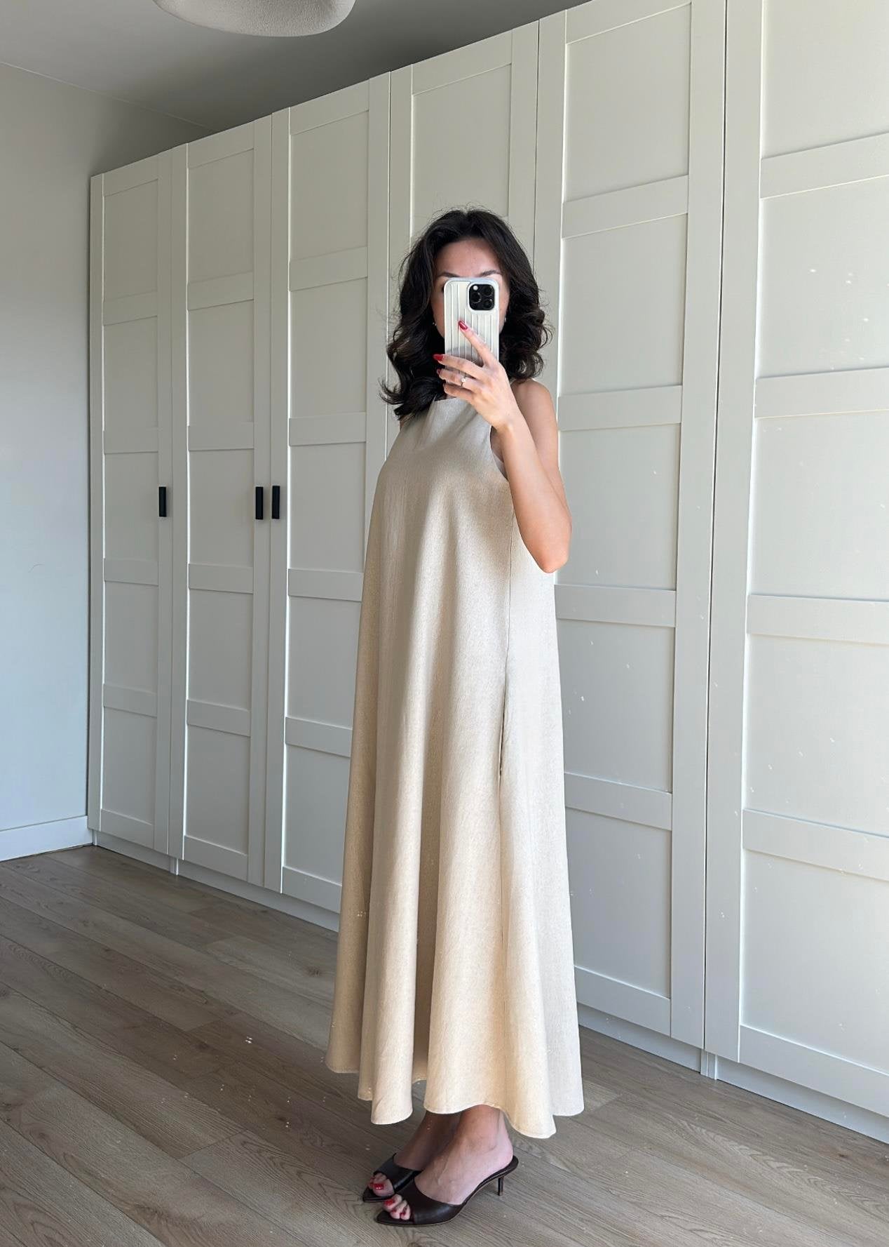 Sleeveless Linen Inner Dress – Cream