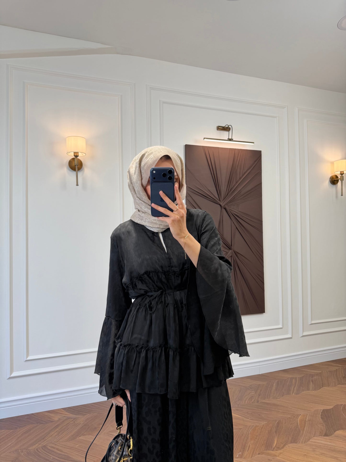 Ruffle Detail Two-Piece Co-ord Set – Long Sleeve Blouse & Wide Leg Trousers - Black
