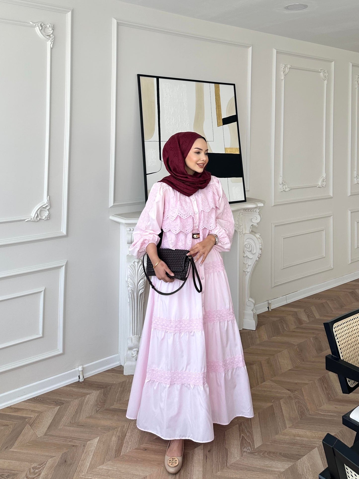 Pink Dress with Lace Details