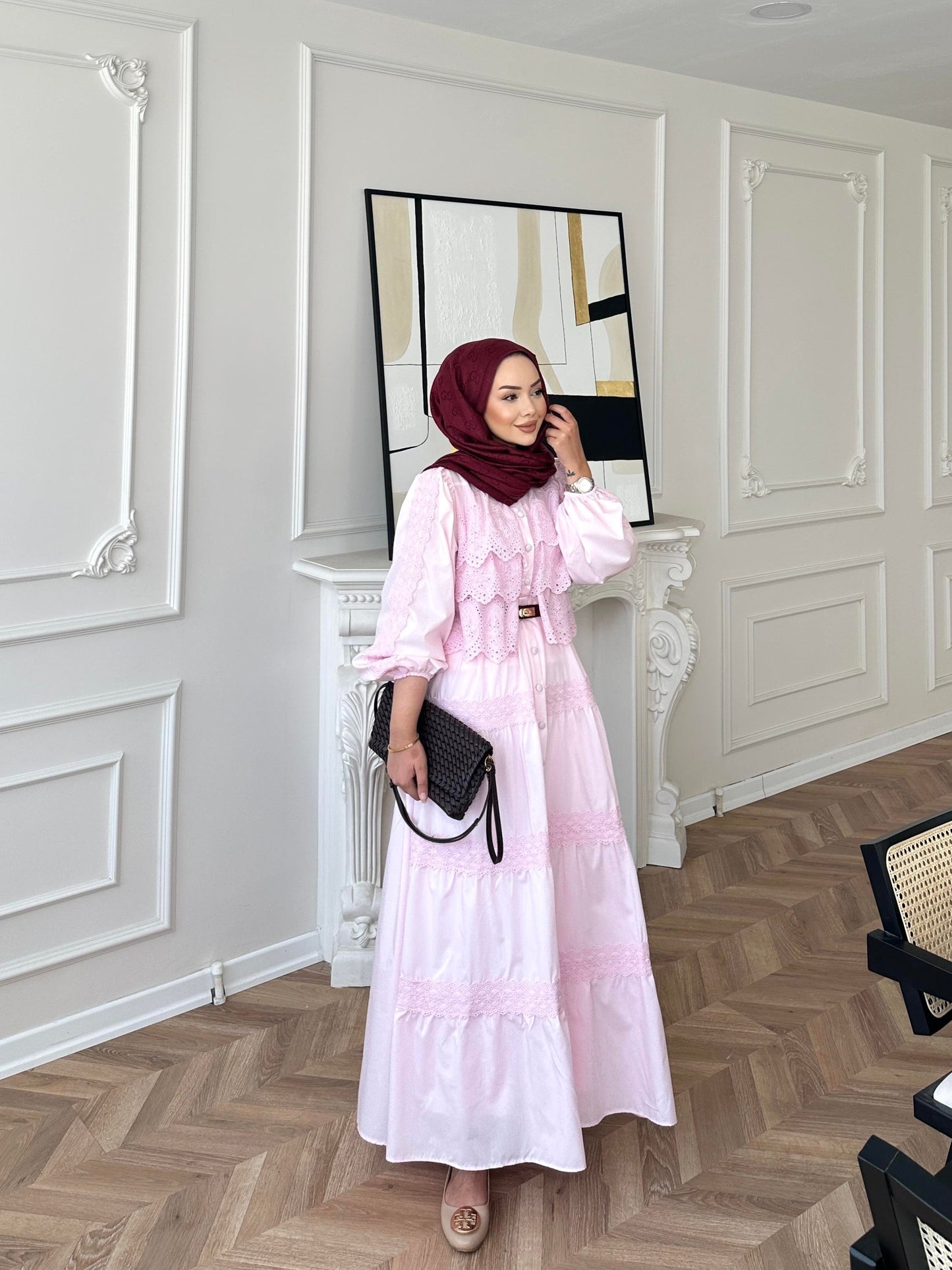 Pink Dress with Lace Details