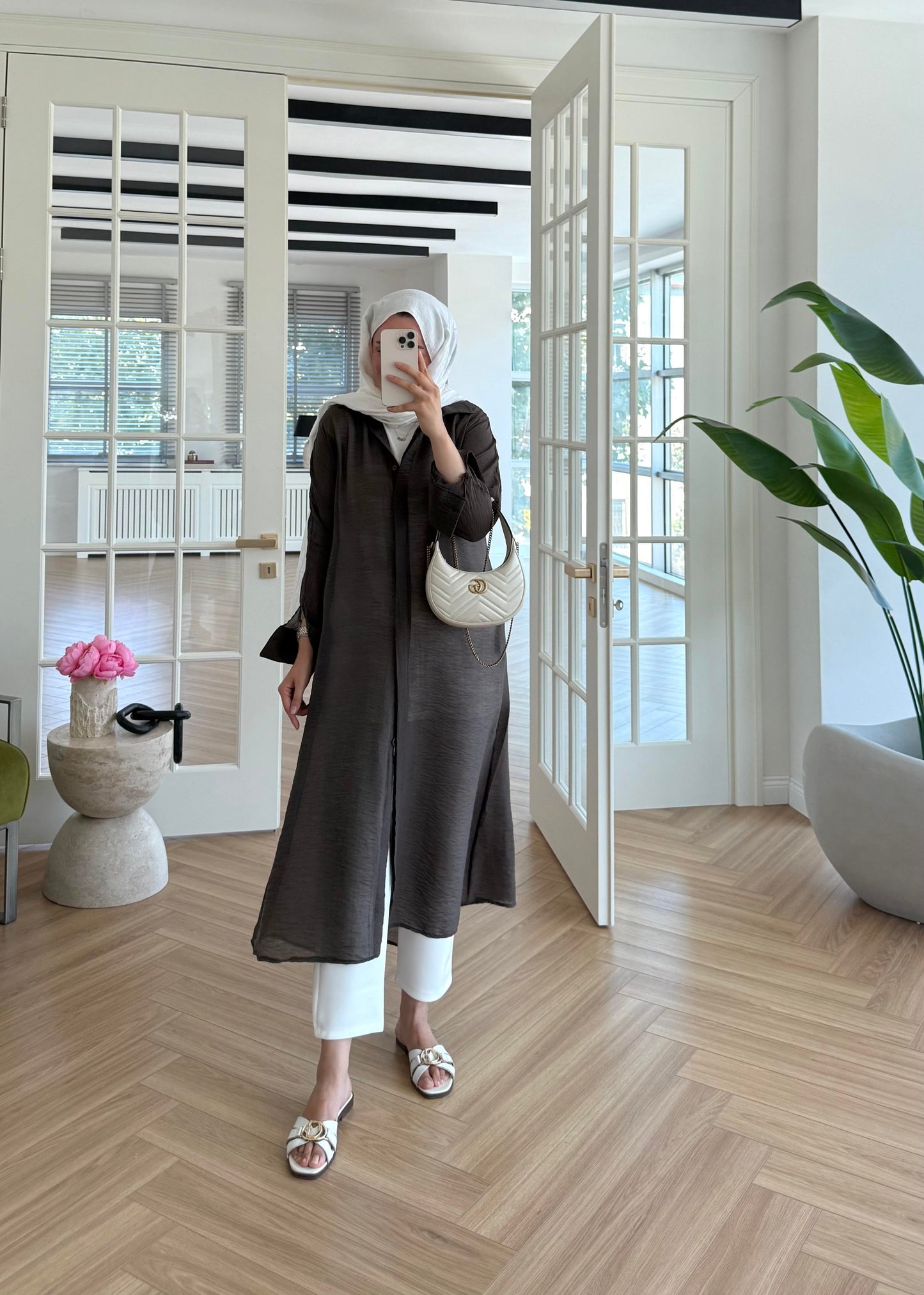 Brown Modal Maxi Tunic with Sheer Tulle