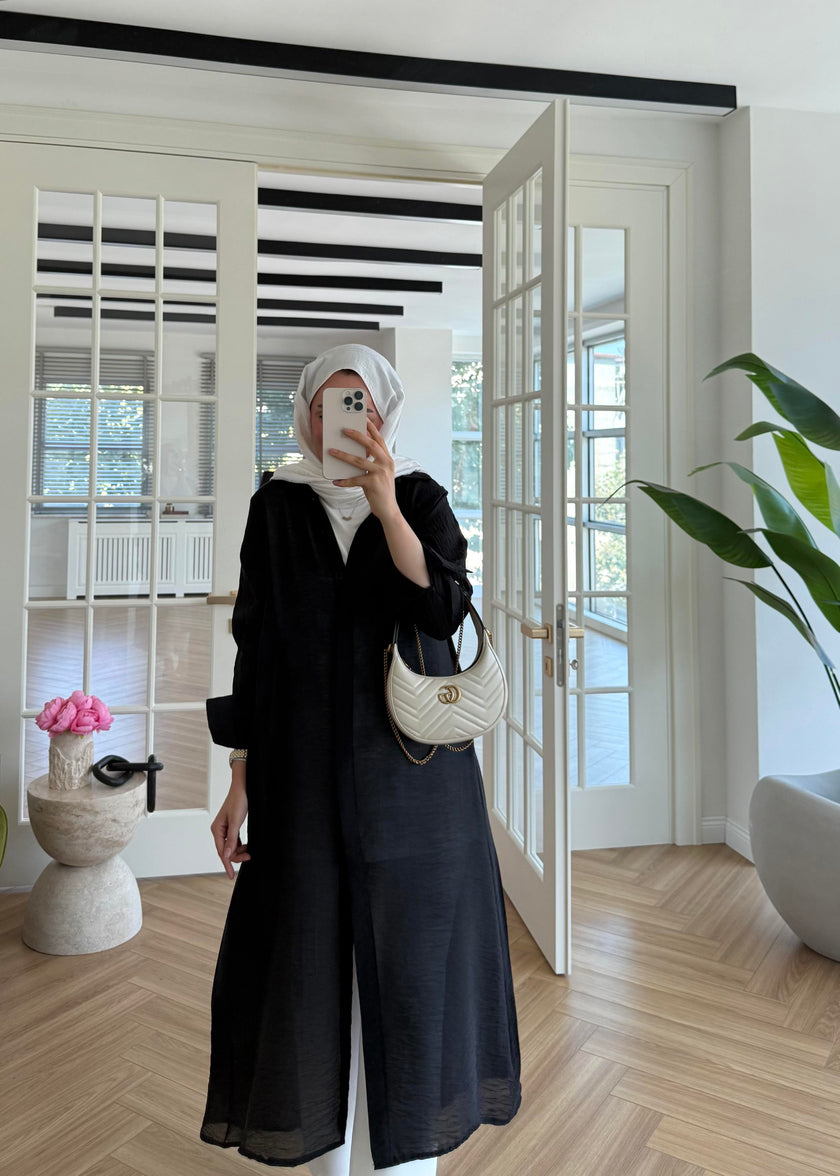 Black Modal Maxi Tunic with Sheer Tulle