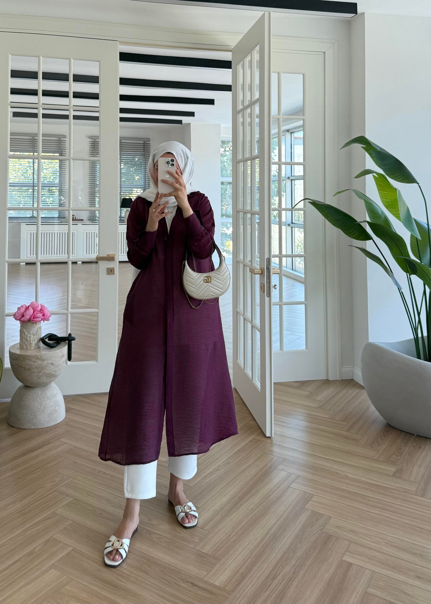 Burgundy Modal Maxi Tunic with Sheer Tulle