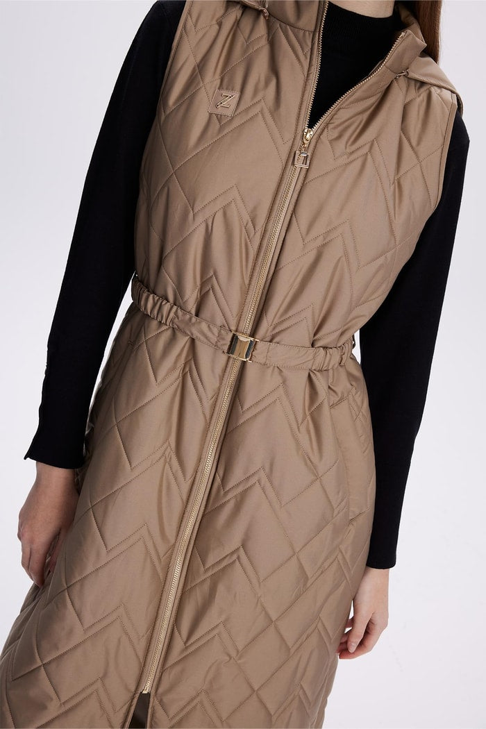 Hooded Long Quilted Puffer Vest – Mink