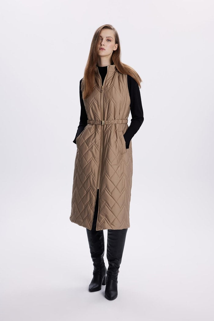 Hooded Long Quilted Puffer Vest – Mink