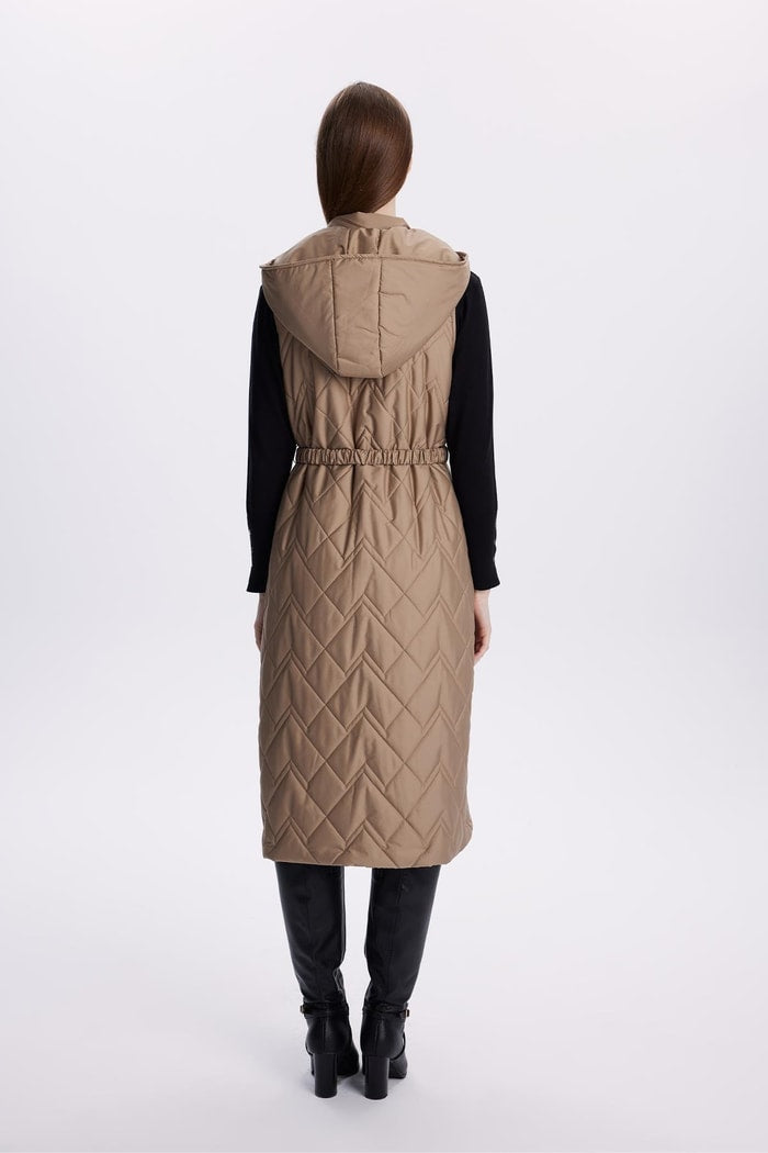 Hooded Long Quilted Puffer Vest – Mink
