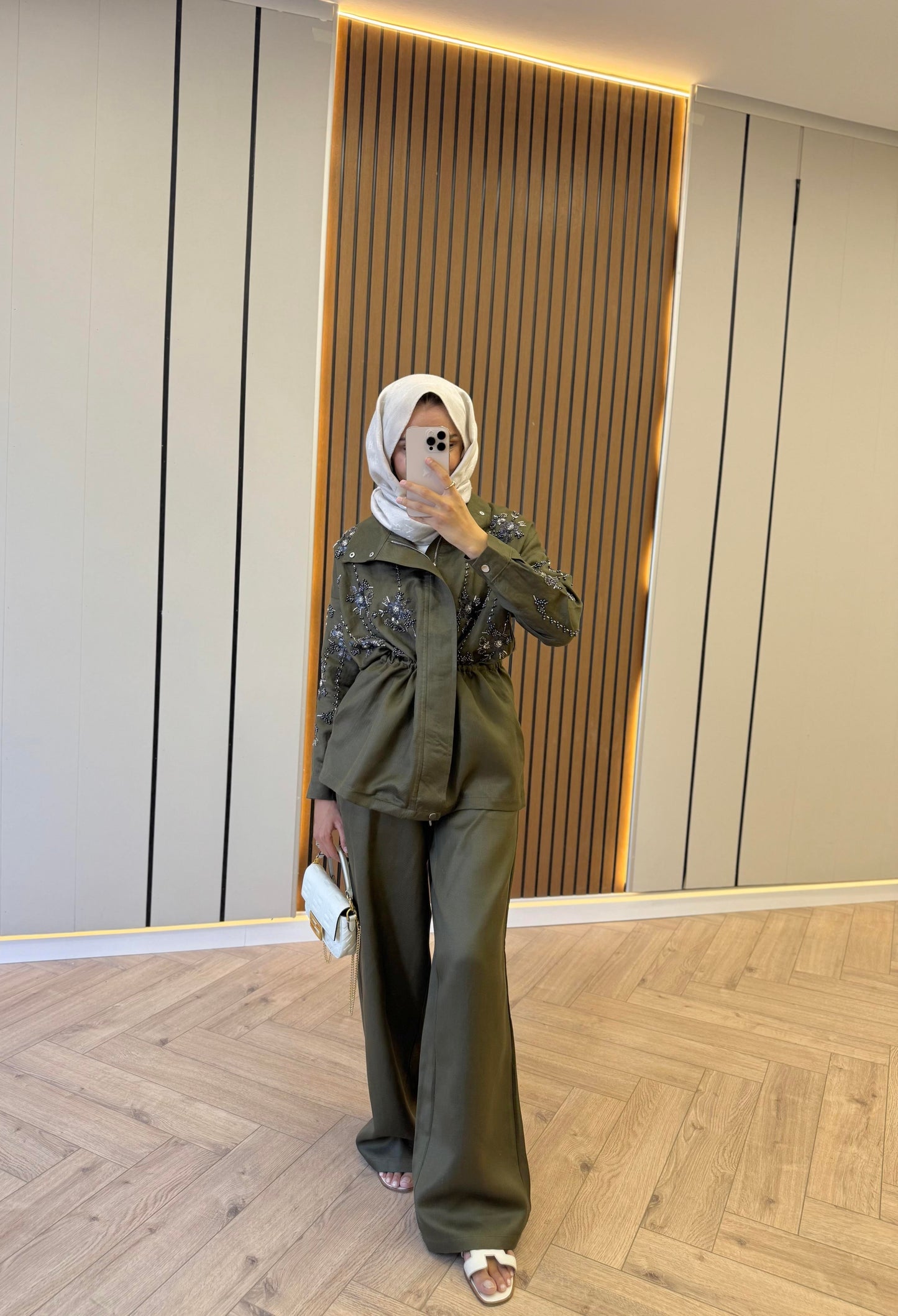 Limited Edition Tencel Set with Bead Embroidery- Khaki