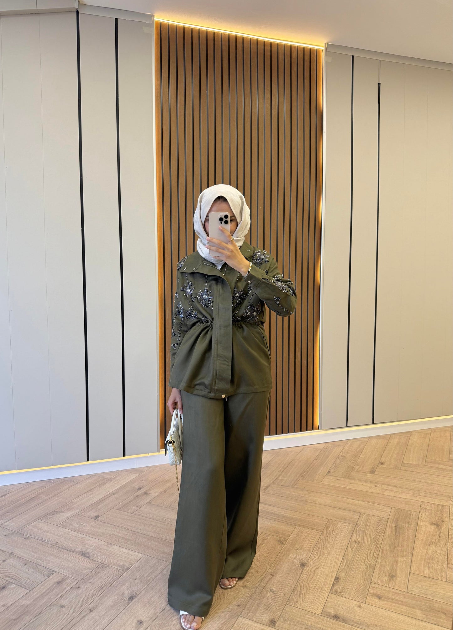 Limited Edition Tencel Set with Bead Embroidery- Khaki