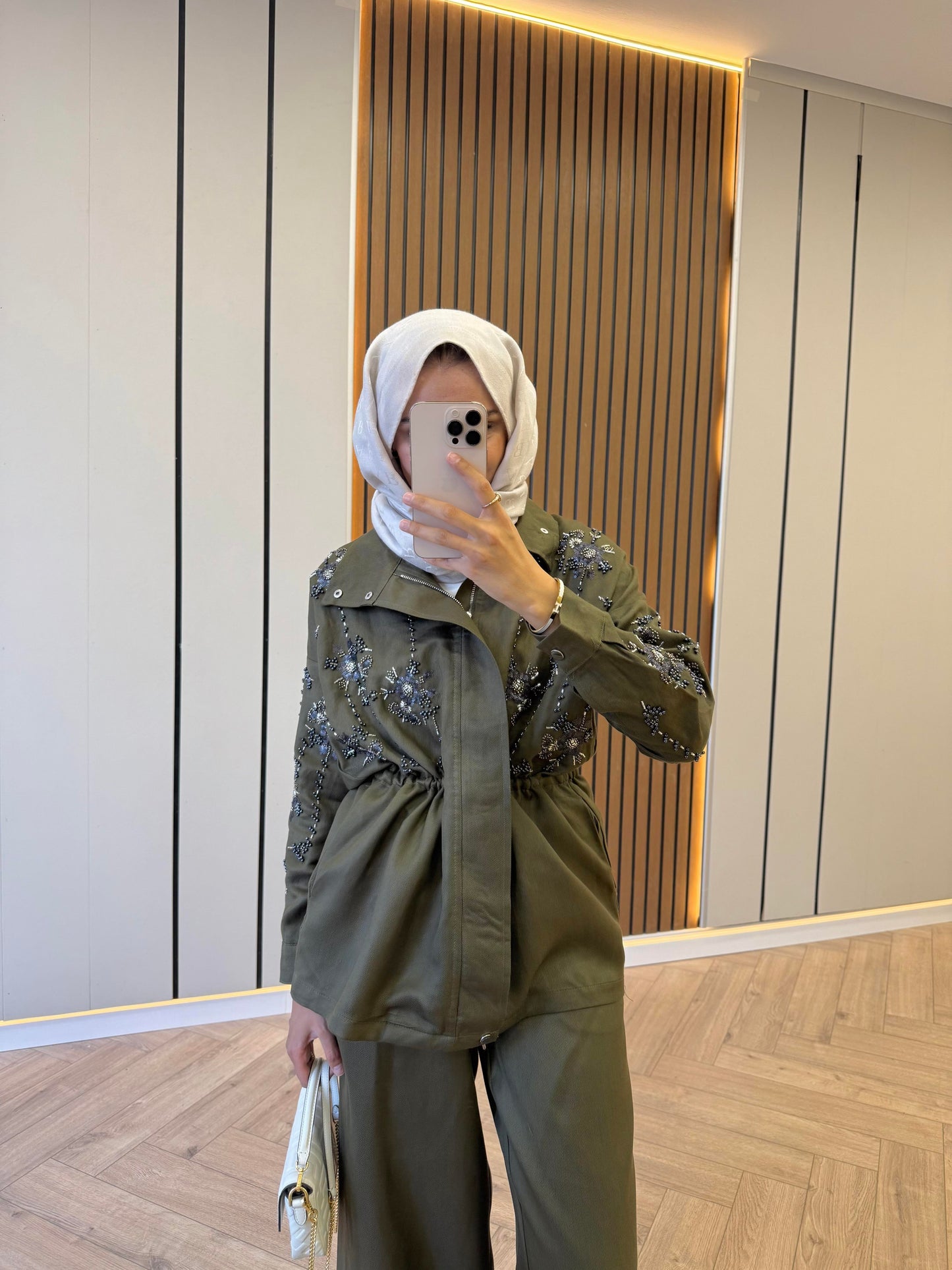 Limited Edition Tencel Set with Bead Embroidery- Khaki