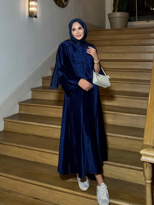 Back-Zipper Velvet Skirt Set – Royal Blue